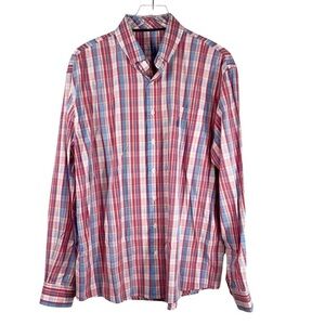 JOHNNIE-O Brick Red Plaid Button Down Lightweight Bamboo Shirt Men's Size Large